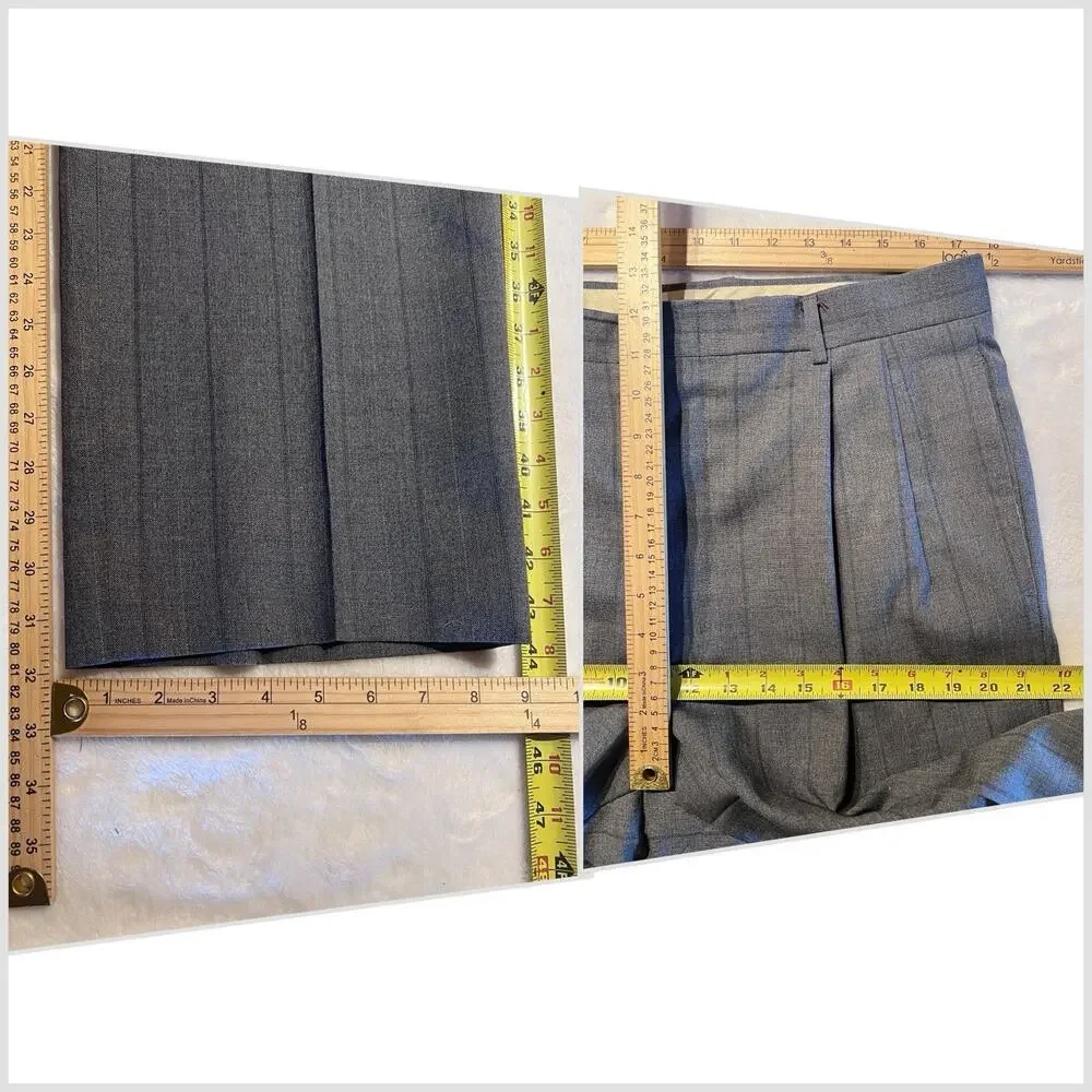 Vtg Christian Dior Monsieur Suit 42L 35x32 Gray Stripe Virgin Wool Designer